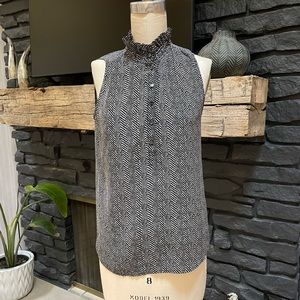 J Crew Sleeveless Herringbone Silky Top Size 4 with ruffle neck